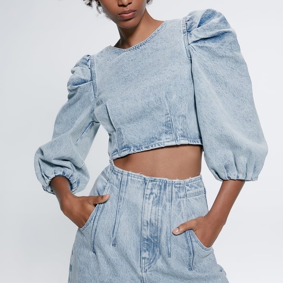 Zara | Tops | Denim Top With Puff 